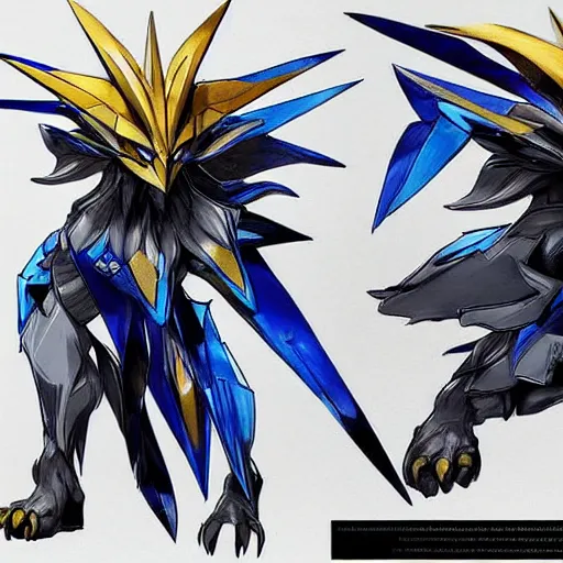 Image similar to Portrait of Zeraora, made by Yoji Shinkawa, Highly detailed, fantasy themed, dynamic posing, concept art