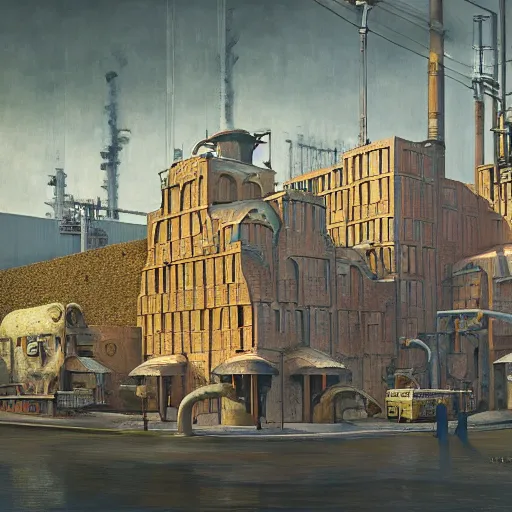 Prompt: hyper detailed 3d render like a Oil painting - the factory by Jacek Yerka, Mariusz Lewandowski, Abstract brush strokes, Houdini Algorithmic Generative Art, Masterpiece, Edward Hopper and James Gilleard, Zdzislaw Beksinski, Mark Ryden, Wolfgang Lettl, hints of Yayoi Kasuma, octane render, 8k