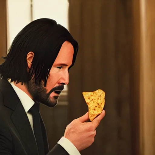 Prompt: john wick eating a potato chip