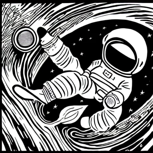 Prompt: mcbess illustration of an astronaut drifting in space staring at the earth