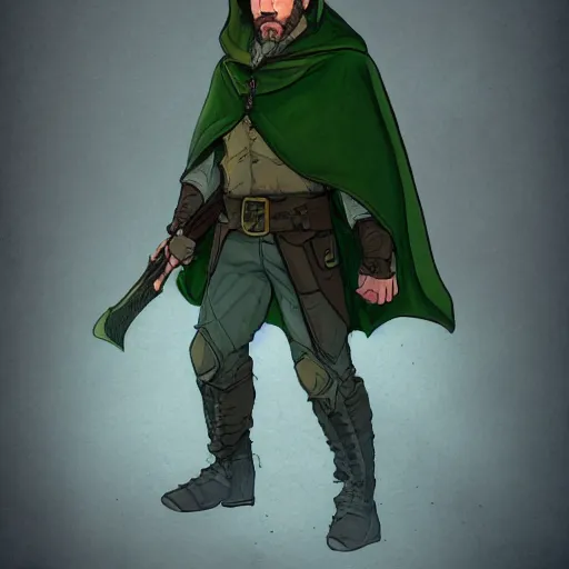 Image similar to full body view of Jon Bernthal as an elf ranger, pale green hooded cloak, lord of the rings, mattepainting concept Blizzard pixar maya engine on stylized background splash comics global illumination lighting artstation lois van baarle, ilya kuvshinov, rossdraws