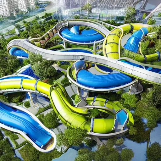 Prompt: futuristic urban water park