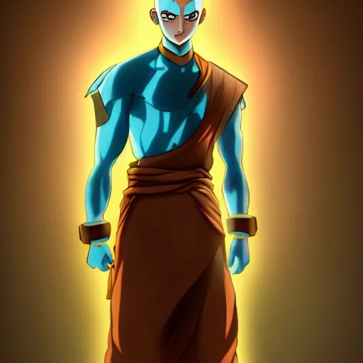 Image similar to highly detailed full body portrait Aang the Last Airbender, concept art, digital art, studio lightning, bright colors, intricate, masterpiece, photorealistic, hiperrealistic, sharp focus, high contrast, intricate, Artstation HQ, DeviantArt trending, 4k UHD, Unreal Engine 5