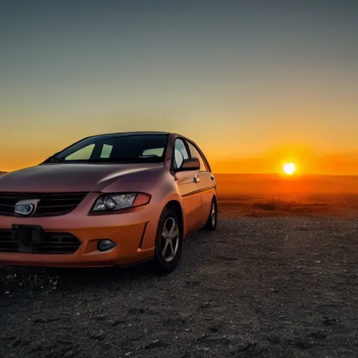 Prompt: car with a bitter sunset