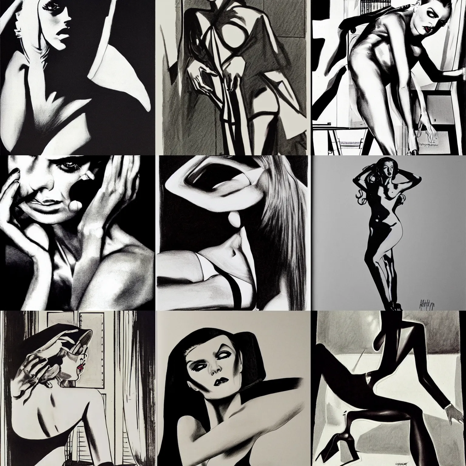 Prompt: A picture by Helmut Newton as a drawing