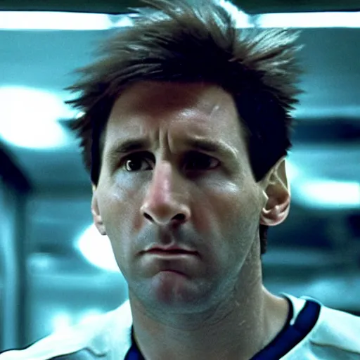 Image similar to Lionel Messi in Alien, cinematic, sharp focus, movie still, atmospheric, 8k,