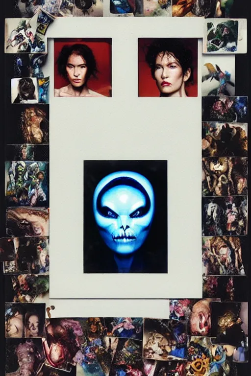 Image similar to polaroid still symmetry frame from Alien Covenant movie by Takashi Murakami, from Pan's Labyrinth (2006) by James Stokoe, creation of life , dressed by Salvatore Ferragamo and by Chanel, haute couture painted by Peter Paul Rubens and by John Baeder, editorial fashion photography from vogue magazine, in coral stalagmite by Jean-Michel Basquiat