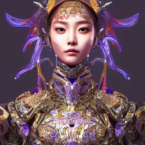 Prompt: studio portrait of hoyeon jung as legitimate kind colorful female divine mech paladin transformers absurdly beautiful, elegant, young sexy elegant woman, super fine surreal detailed facial illustration by kim jung gi, iraq nadar, intricate lines, clear focus, vivid colors, matte, octopath voyager, final fantasy, unreal engine highly rendered, global illumination, radiant light, intricate environment