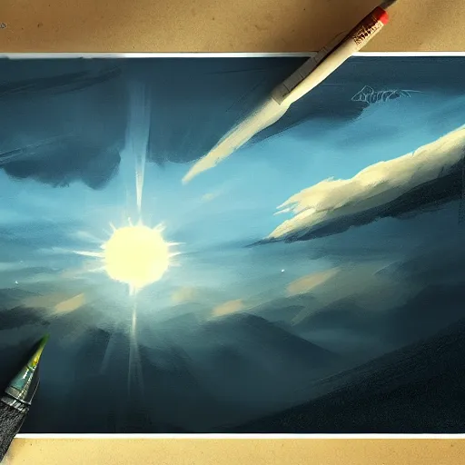 Prompt: concept art painting of a sky with three suns, realistic, detailed, cel shaded, in the style of greg rutkowski