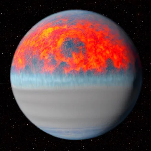 Image similar to lava planet, full view from orbit, with methane atmosphere, realistic high quality