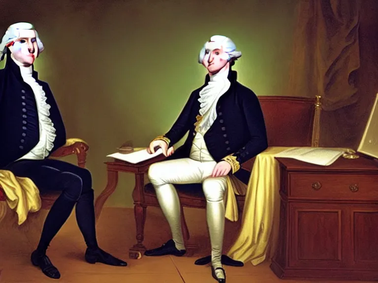 Image similar to George Washington being interviewed by Conan O’Brian; Late Night with Conan O’Brian