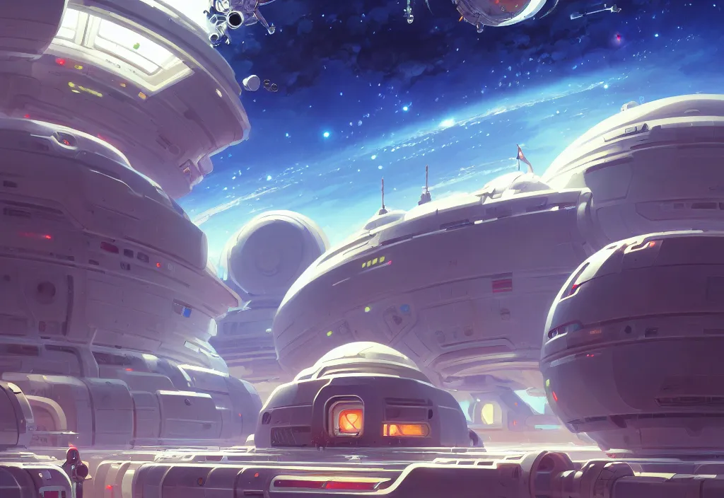 Image similar to a small chubby futuristic space station, intricate oil painting, high detail illustration, sharp high detail, manga and anime 1 9 9 9, official fanart behance hd artstation by jesper ejsing and makoto shinkai, 4 k,