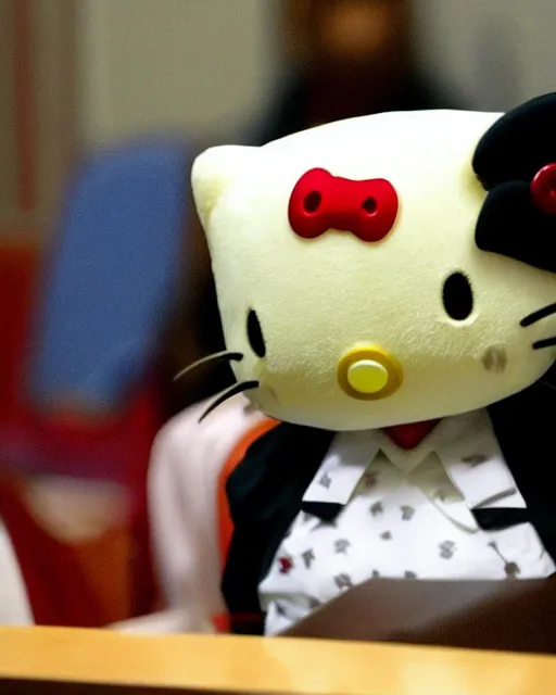 Image similar to photo of judge Hello Kitty, in a courtroom