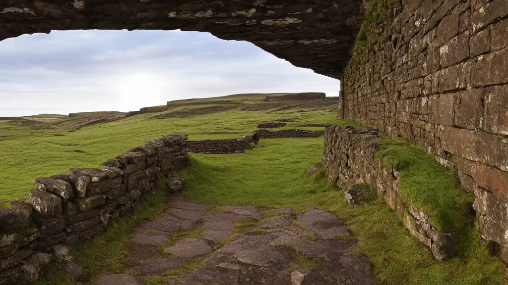 Prompt: hadrians wall lit by a natural light