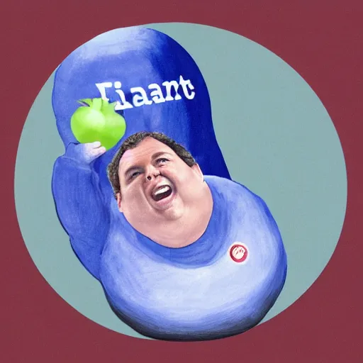 Prompt: a giant blueberry with the face of chris christie