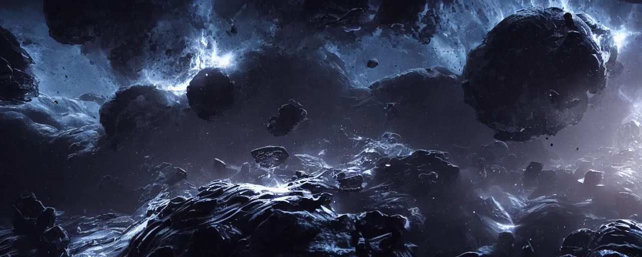 Image similar to a dark epic swirling galaxy, dark scifi, unreal engine, octane render, volumetric lighting