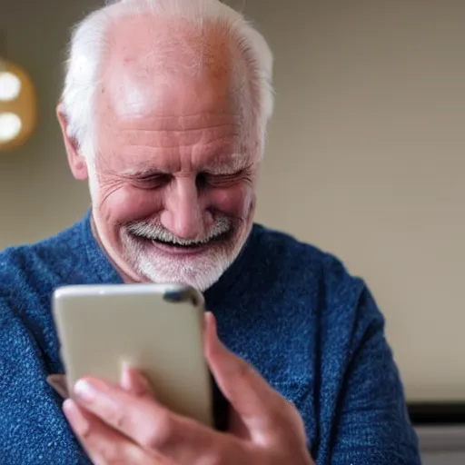 Prompt: hide the pain harold internet meme looking down and holding a phone in his hands, smiling, stock photo, professional lighting, detailed, artstation - n 9