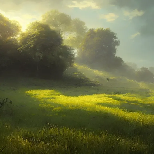 Prompt: a beautiful painting of a grass land by elson peter and greg rutkowski. in style of concept art. 4 k texture. ray tracing. sharp lines, hyper detailed. octane render. trending on artstation