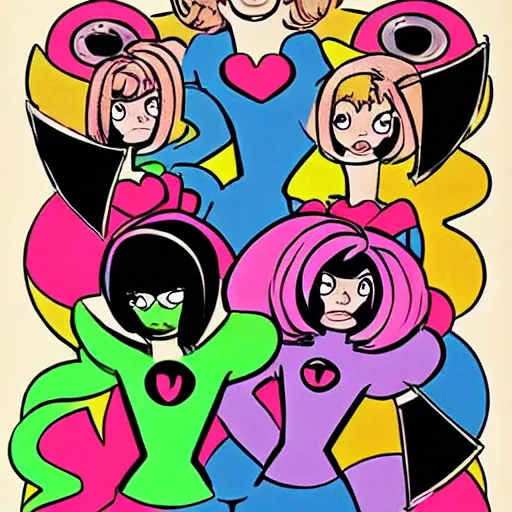 Prompt: power puff girls, by jack kirby