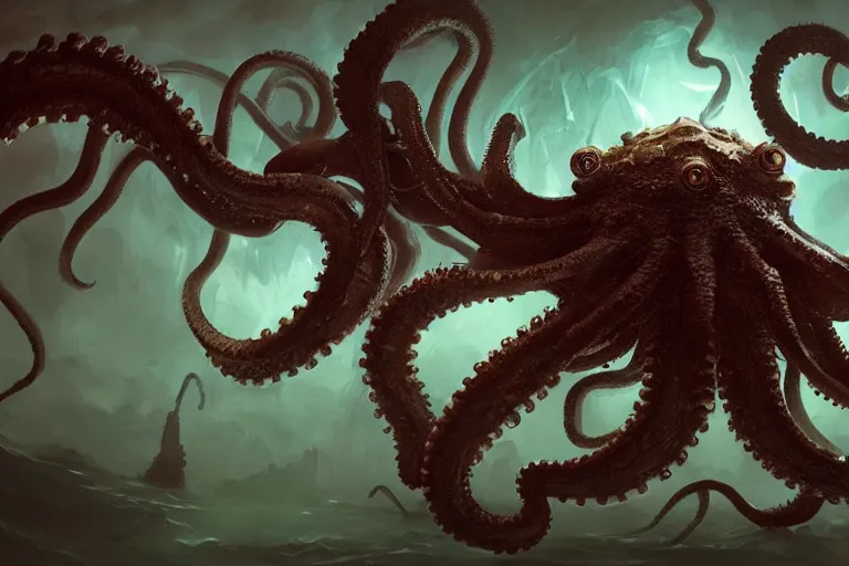 Prompt: deep sea octopus beast, eldritch horror, character art by Greg Rutkowski, 4k digital render