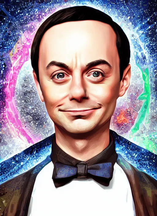 Image similar to digital _ painting _ of _ sheldon from big bang theory saying bazinga _ by _ filipe _ pagliuso _ and _ justin _ gerard _ symmetric _ fantasy _ highly _ detailed _ realistic _ intricate _ port
