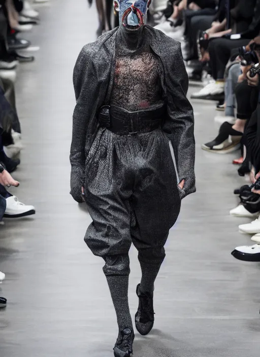 Image similar to hyperrealistic and heavy detailed balenciaga runway show of hannibal lecter, leica sl 2 5 0 mm, vivid color, high quality, high textured, real life