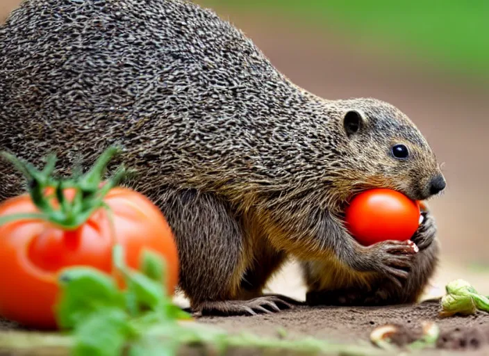 Image similar to groundhog eating a tomato