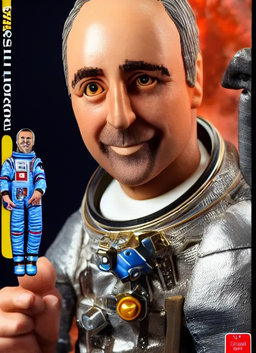 Image similar to richard garriott, action figure of richard garriott astronaut, realistic face, detailed product photo