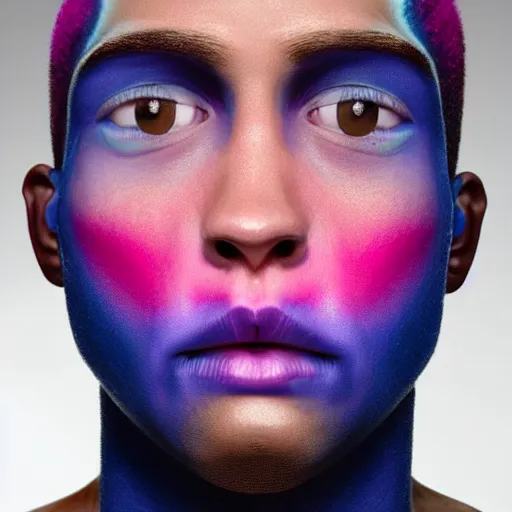 Image similar to a close up portrait of a beautiful athletic young male alien with pink and blue ombre color skin , photographed by erwin olaf, artistic