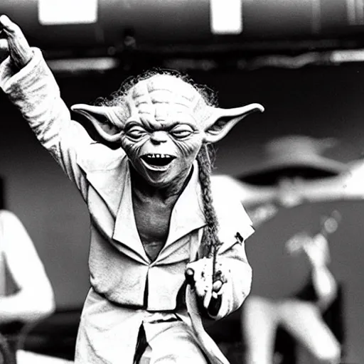 Image similar to yoda performing at woodstock