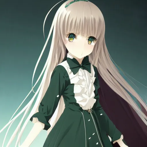 Prompt: victorique de blois anime girl gosick super detailed green eyes green eyes green eyes green eyes black dress black dress black dress black dress blonde hair by greg rutkowski makoto shinkai aramaki shinji artgerm, cushart krenz key art feminine award winning smile haruko ichikawa, kyoto animation, square enix makoto shinkai mouth