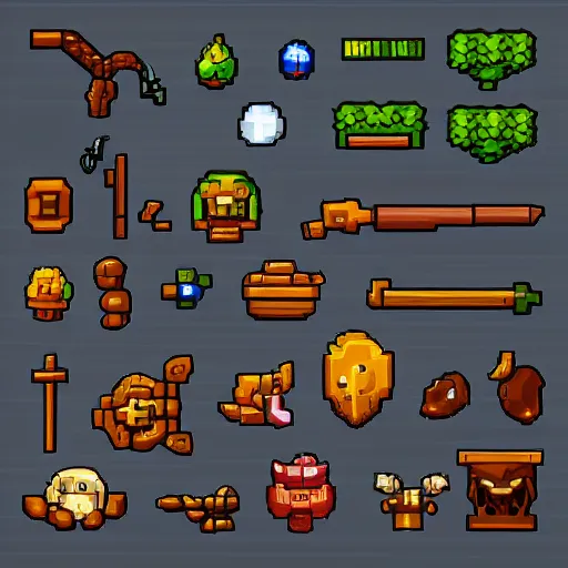 Image similar to collection of rpg game items, sprites, 2 d, pixel art