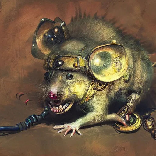 Image similar to steampunk rat, acid, 303, psychedelic, by ruan jia