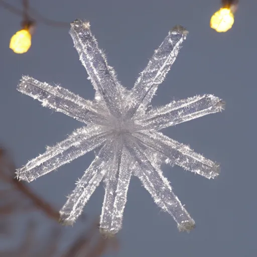 Image similar to star made of ice, christmas lights in the background