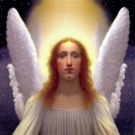 Prompt: renaissance hyper realistic painting of white angel!!! beautiful face, no gender!!!, ball of miracle light from the chest!!!!!, miracle light coming overhead!!, miracles everywhere, lot of fire and stars overhead!!!, by caspar david friedrich, misty space, holography effect, glow effect, large strokes, high detailed, white background