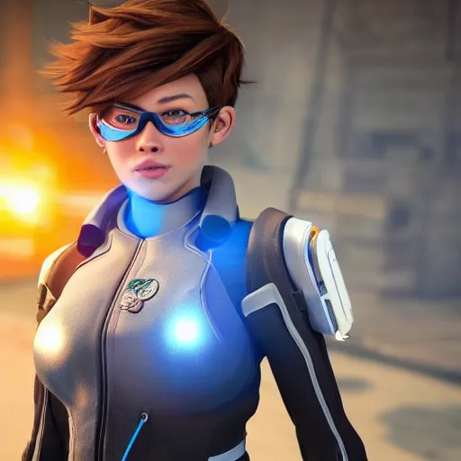 Image similar to stunning award winning hyperrealistic hdr 8 k highly detailed photo of tracer as a real human