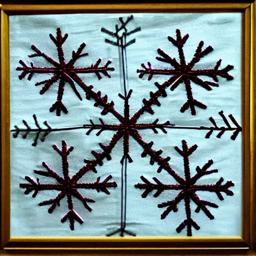 Image similar to ethereal snowflake faces, embroidered in silk. 3840 2160 art