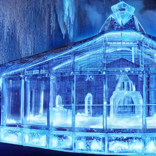 Image similar to ice palace that burns with blue fire