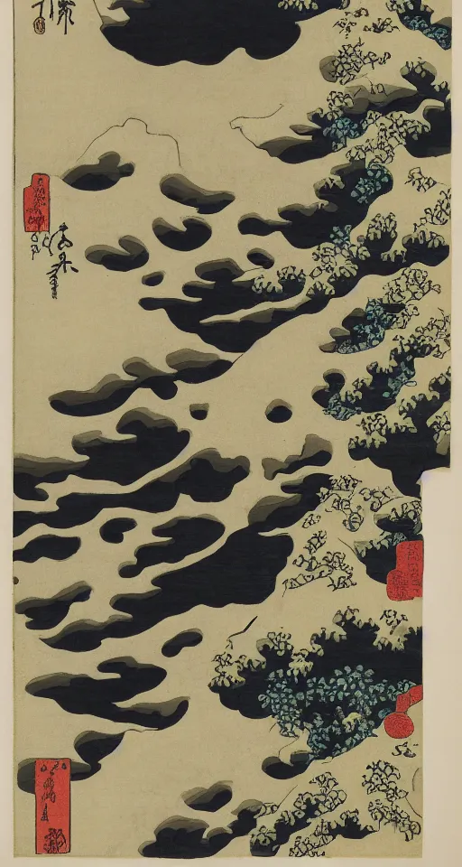 Prompt: hokusai : : steps leading up to a tmple : : japanese style : : black ink