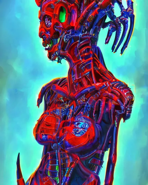 Prompt: detailed rendered portrait of the cyborg queen of Hell, cinematic, concept art, vibrant colors