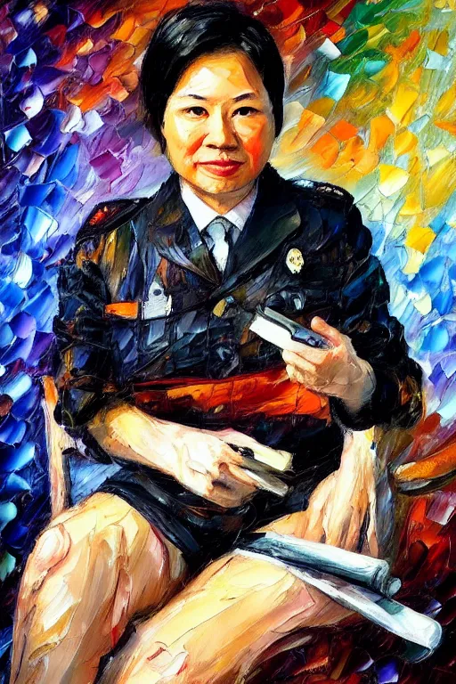 Prompt: palette knife oil painting portrait of police psychiatrist tracy wong, extreme detail, style by leonid afremov and degas, artstation trending, artgerm, deviant art, octane, substance, art history 8 k