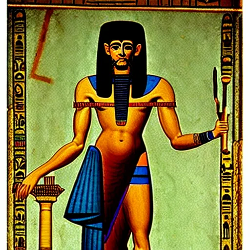 Image similar to hermes trismegistus, egyptian paining