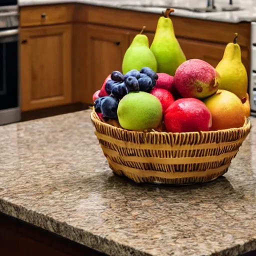 Image similar to a fruit basket on top of a kitchen table