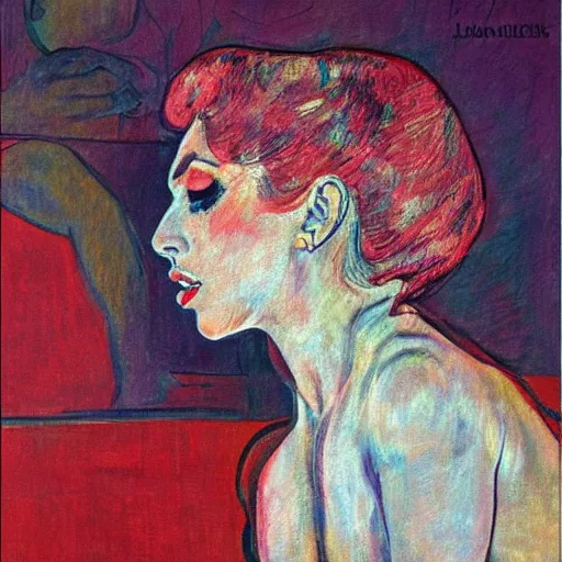 Image similar to oil canvas of lady gaga in concert, intricate, elegant, in the syle of toulouse - lautrec, trending on artstation