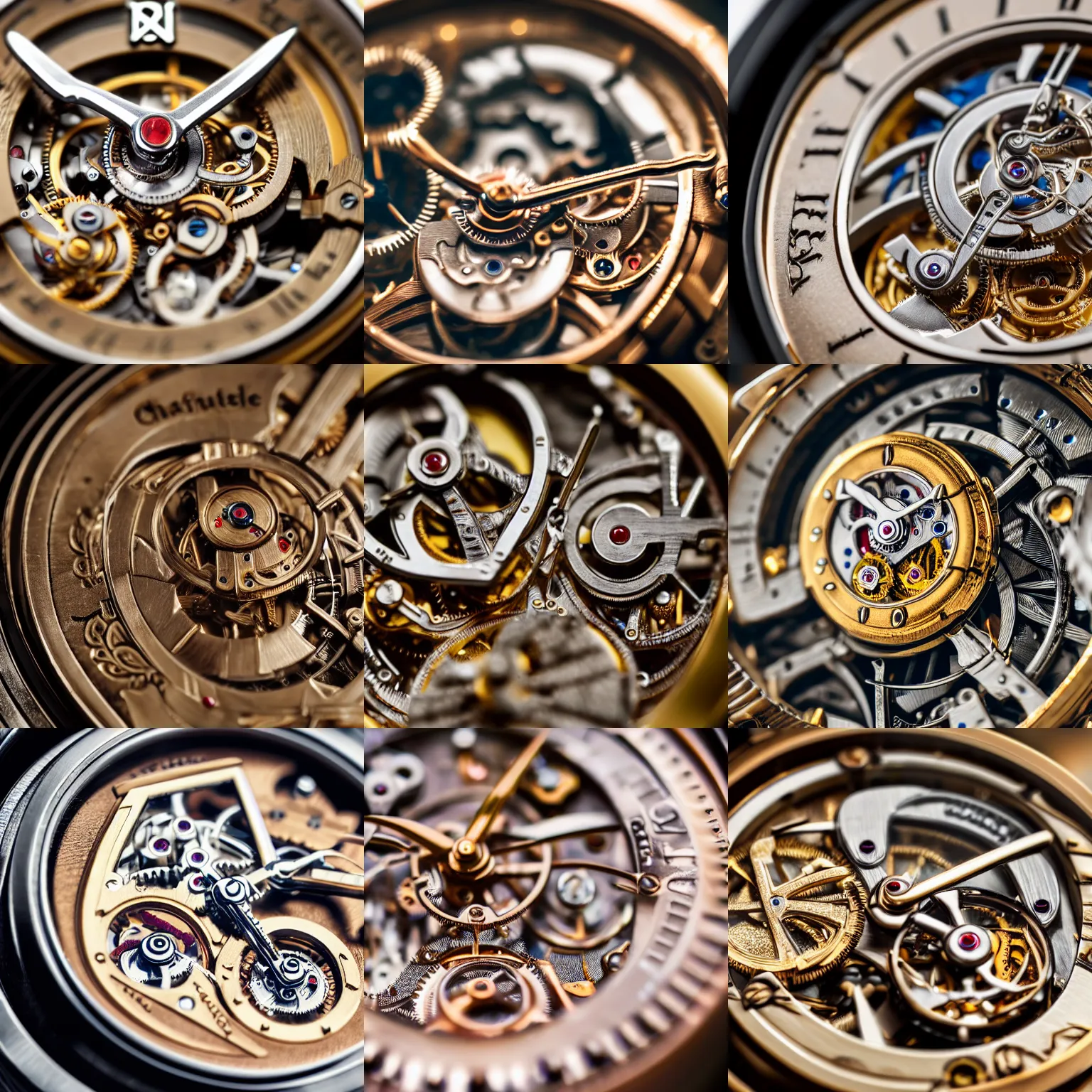 Prompt: Macro photograph of a beautiful miniature Swiss chalet on an intricate watch mechanism