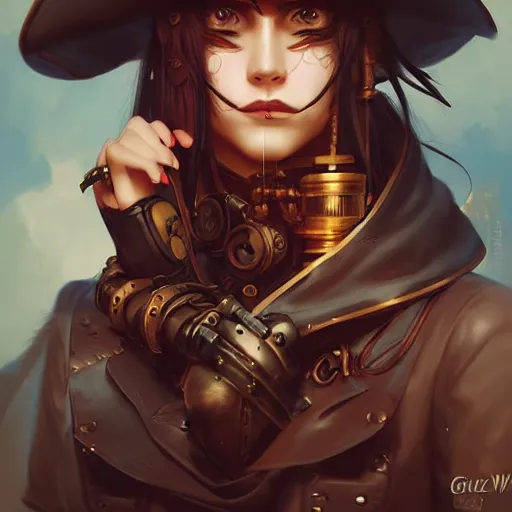 Prompt: portrait of a steampunk pirate, by guweiz and wlop and artgerm