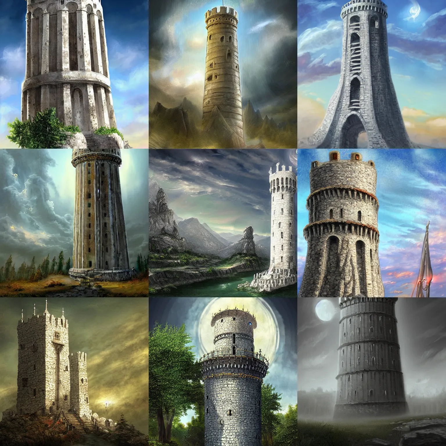 Prompt: Giant white tower, fantasy, digital art, HD, detailed.