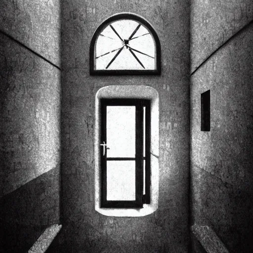Prompt: an asylum room, illustrated by zdzisław beksinski, dark photography, trending on behance, trending on artstation, artstation hq, grim and gloomy lighting, 4 k, 8 k