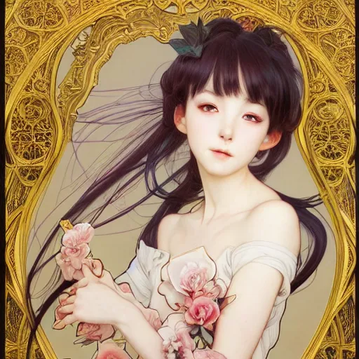 Prompt: a masterpiece ultrarealistic ultradetailed portrait of beautiful anime girl in bunny costume baroque renaissance. medium shot, intricate, elegant, by stanley artgerm lau, wlop, alphonse mucha, rossdraws, andrei riabovitchev, yoshitaka amano. in style of hayao miyazaki. flower background my james jeand and takashi murakami.