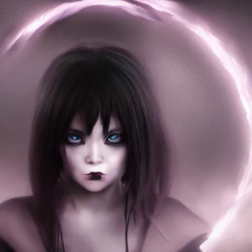 Prompt: photorealistic full shot portrait of angry darkness anime girl, electric aura, inspired by tim burton, detailed, unreal engine 4 k, volumetric light, fog